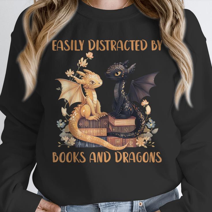 Easily Distracted By Books & Dragons Librarian Book Lover Unisex Sweatshirt