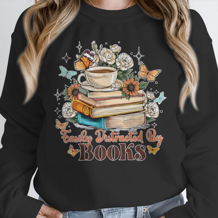 Easily Distracted By Books Book Wildflowers Book Lovers Unisex Sweatshirt