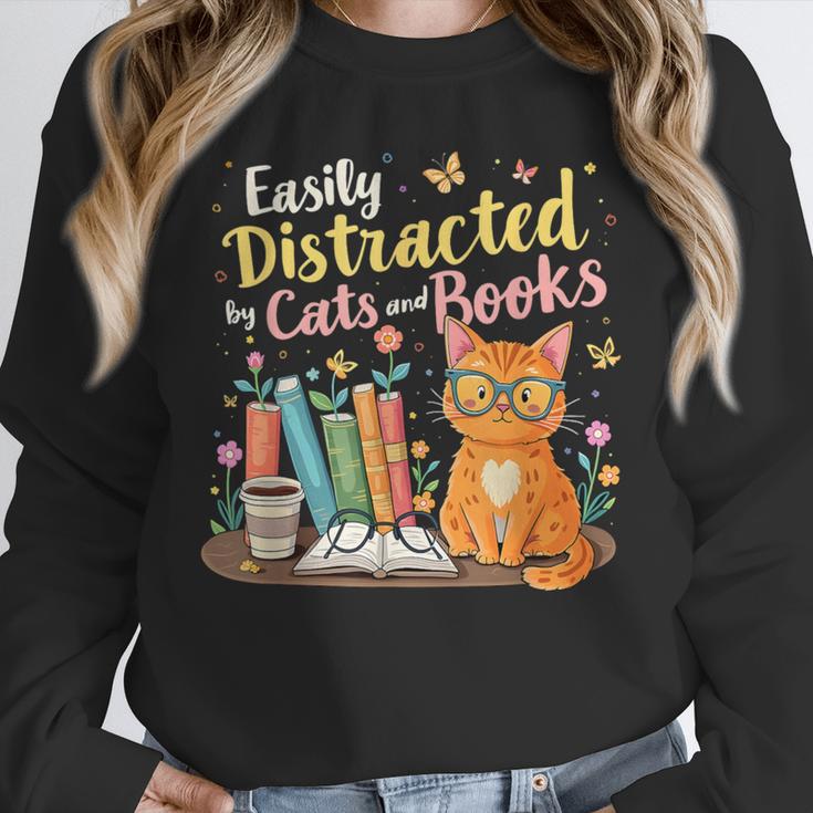 Easily Distracted By Cats And Books Book & Cat Lover Unisex Sweatshirt Easily Distracted By Cats And Books Book & Cat Lover Unisex Sweatshirt