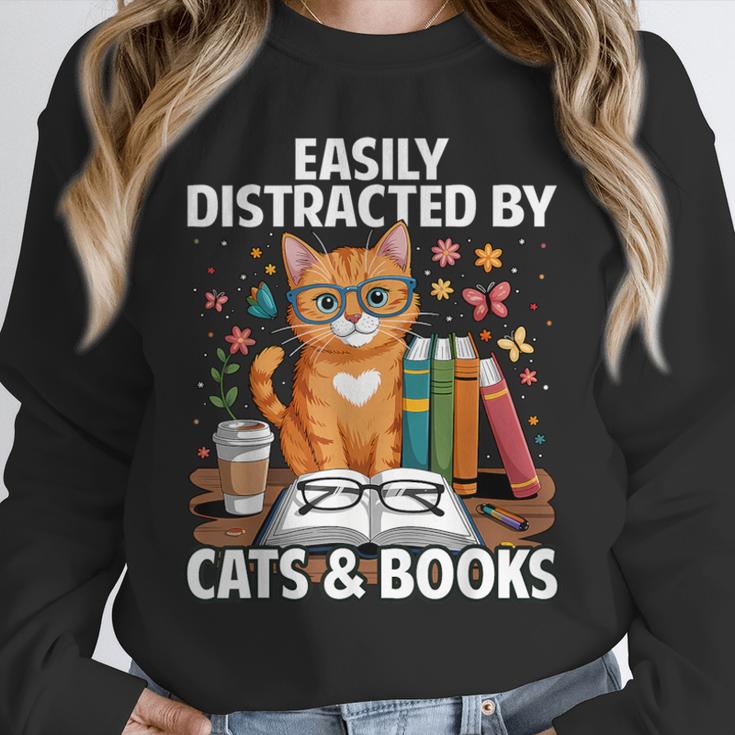 Easily Distracted By Cats And Books Book Lover Cat Unisex Sweatshirt