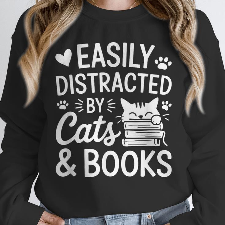Easily Distracted By Cats And Books Reading Apparel Unisex Sweatshirt