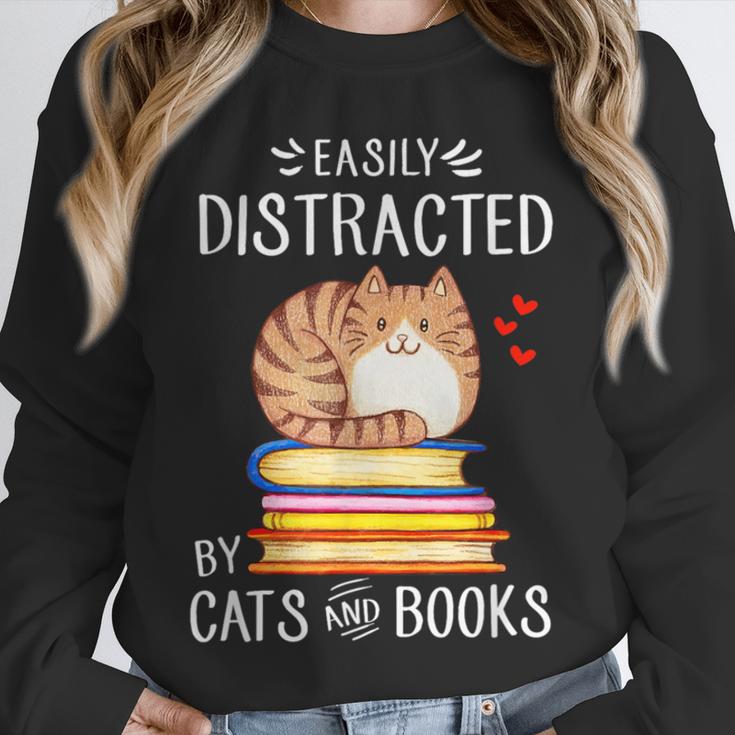 Easily Distracted By Cats And Books Reading Lover Bookish Unisex Sweatshirt