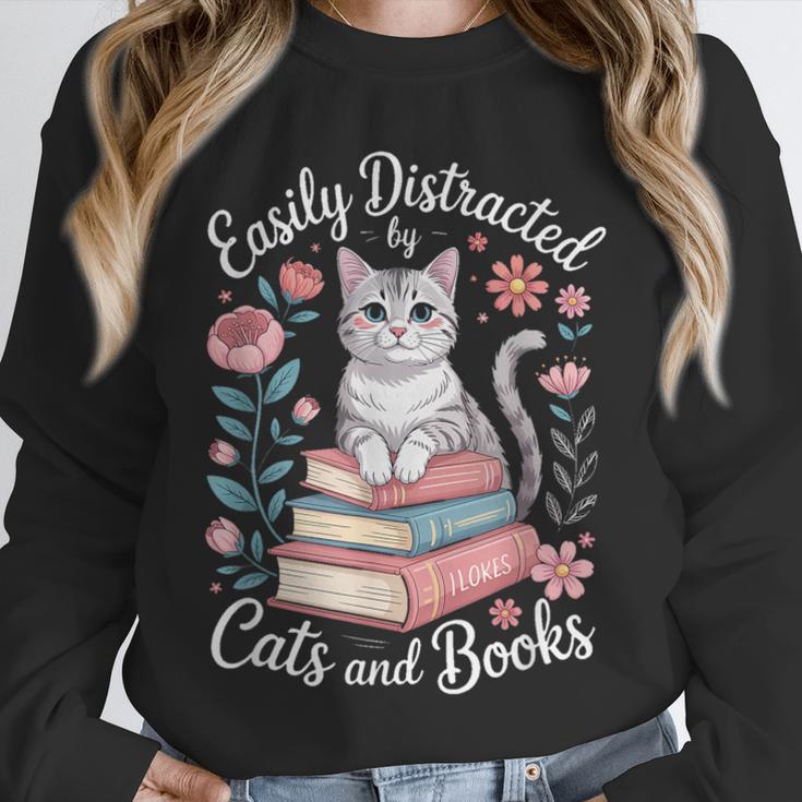 Easily Distracted By Cats And Books Reading Unisex Sweatshirt