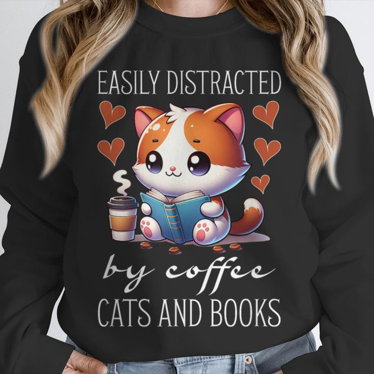 Easily Distracted By Coffee Cats And Books Unisex Sweatshirt