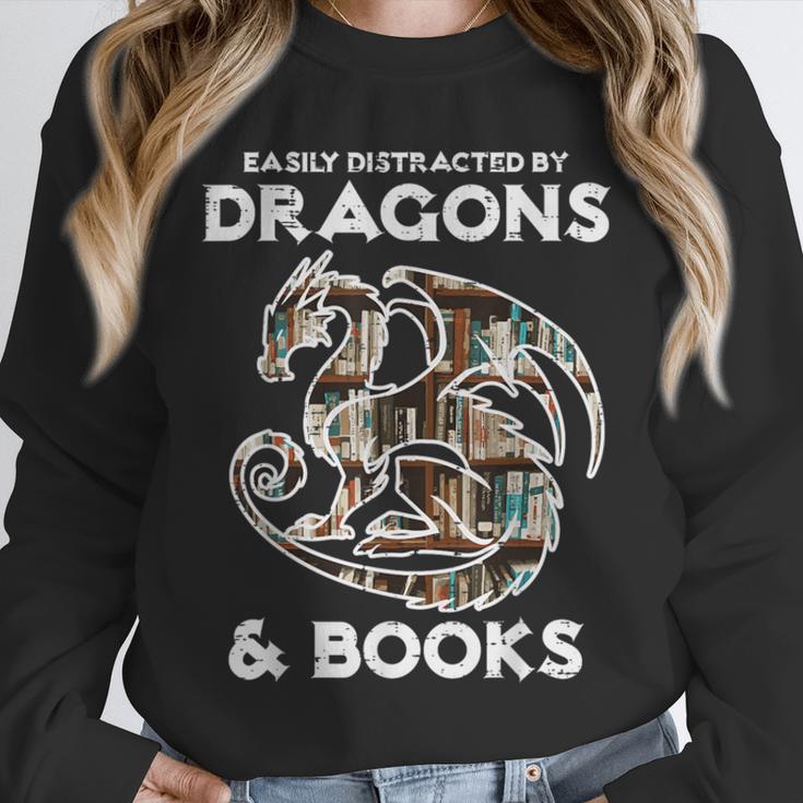 Easily Distracted By Dragons Books Bookworm Women Men Kids Unisex Sweatshirt