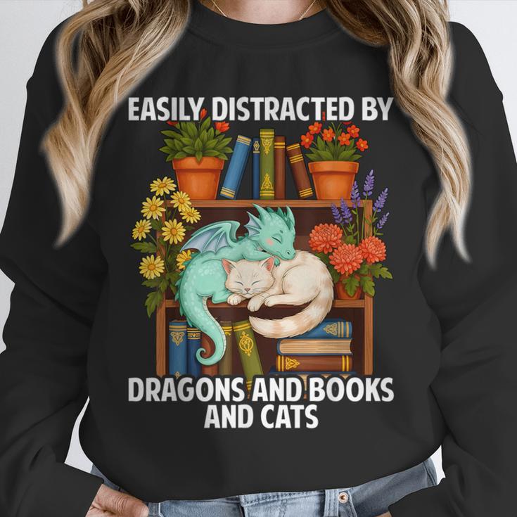 Easily Distracted By Dragons Books Cats Fantasy Book Lover Unisex Sweatshirt Easily Distracted By Dragons Books Cats Fantasy Book Lover Unisex Sweatshirt