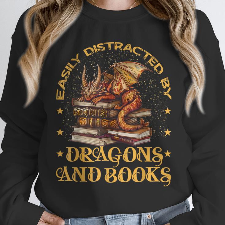 Easily Distracted By Dragons And Books Fantasy Book Lover Unisex Sweatshirt