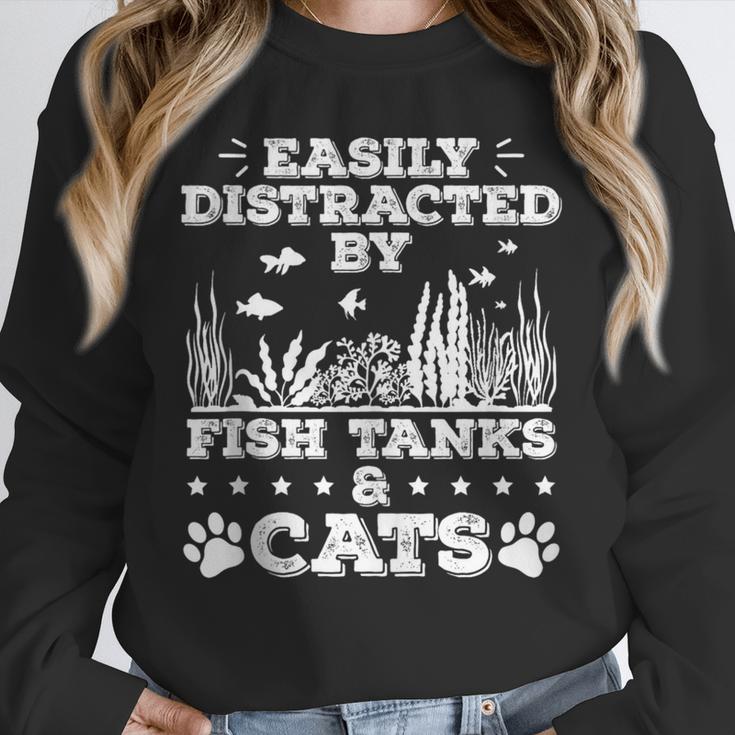 Easily Distracted By Fish Tanks And Cats Lover Introvert Unisex Sweatshirt