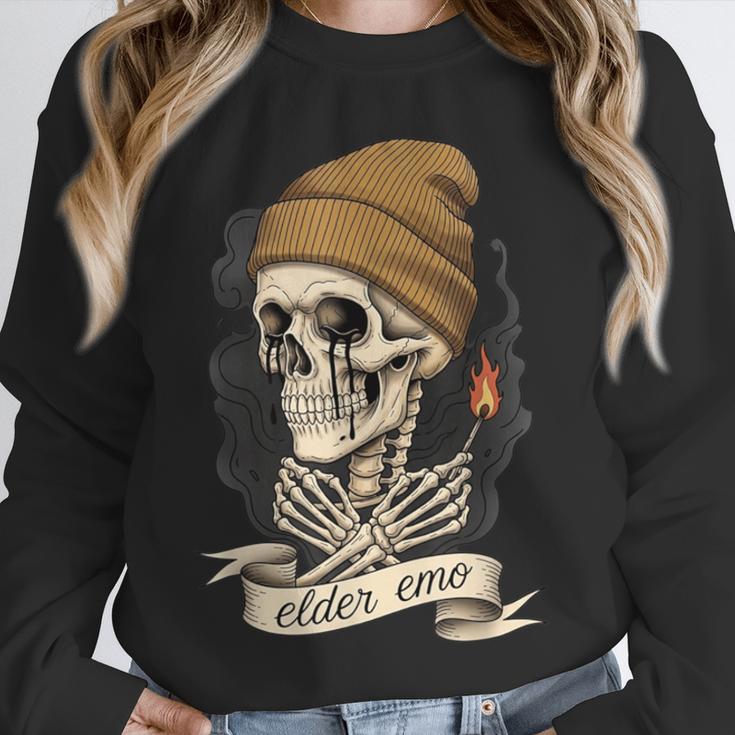 Elder Emo Skeleton Beanie Nostalgia Scene Aesthetic Unisex Sweatshirt