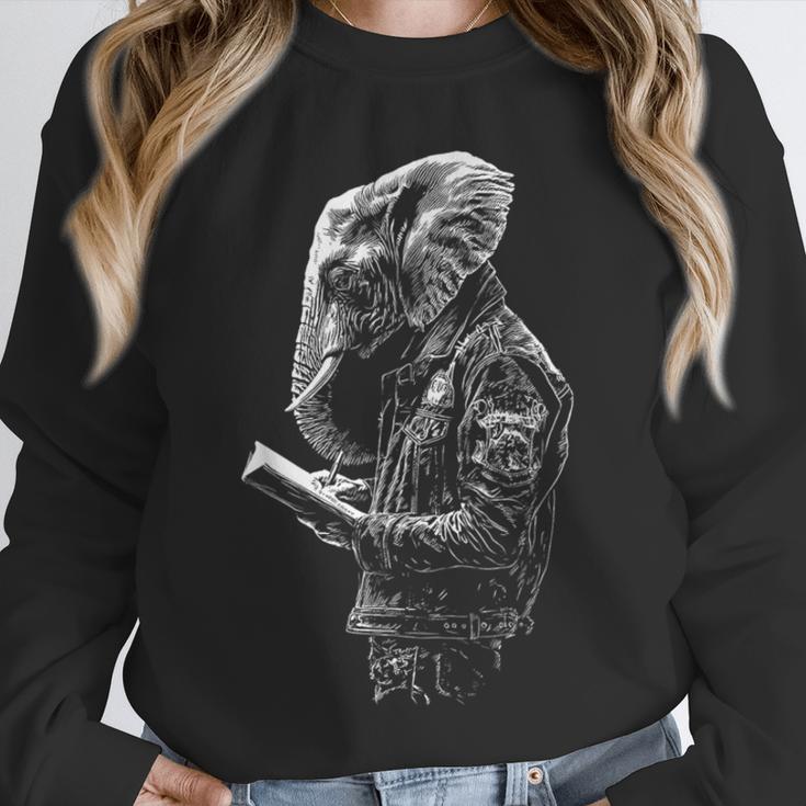 Elephant Holds Book Wriing Motif Animal Artwork Elephant Unisex Sweatshirt Elephant Holds Book Wriing Motif Animal Artwork Elephant Unisex Sweatshirt