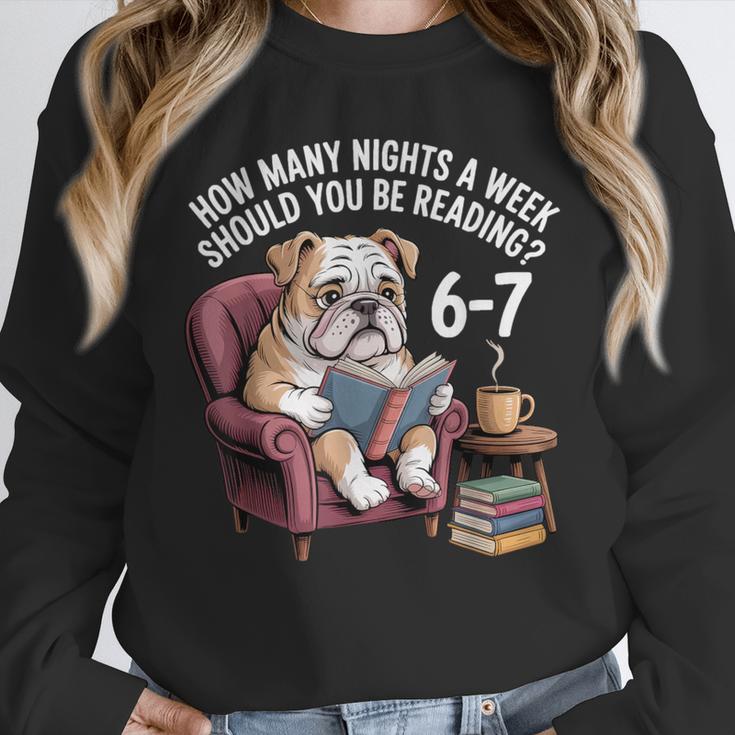 English Bulldog Dog Reading Book 67 Six Seven Meme Unisex Sweatshirt