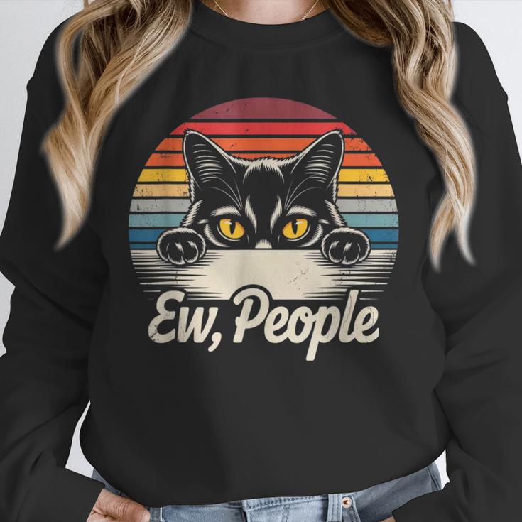 Ew People Retro Cat Vintage Anti Social Introvert Unisex Sweatshirt