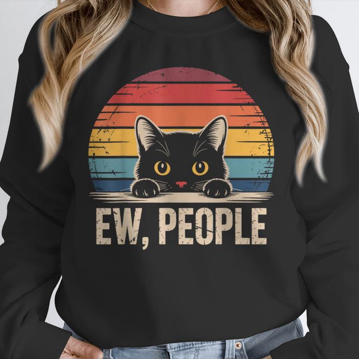Ew People Retro Vintage Anti Social Cat Introvert Unisex Sweatshirt