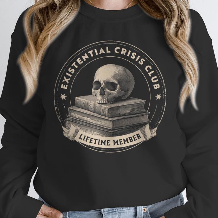 Existential Crisis Club Lifetime Member Skull And Books Unisex Sweatshirt