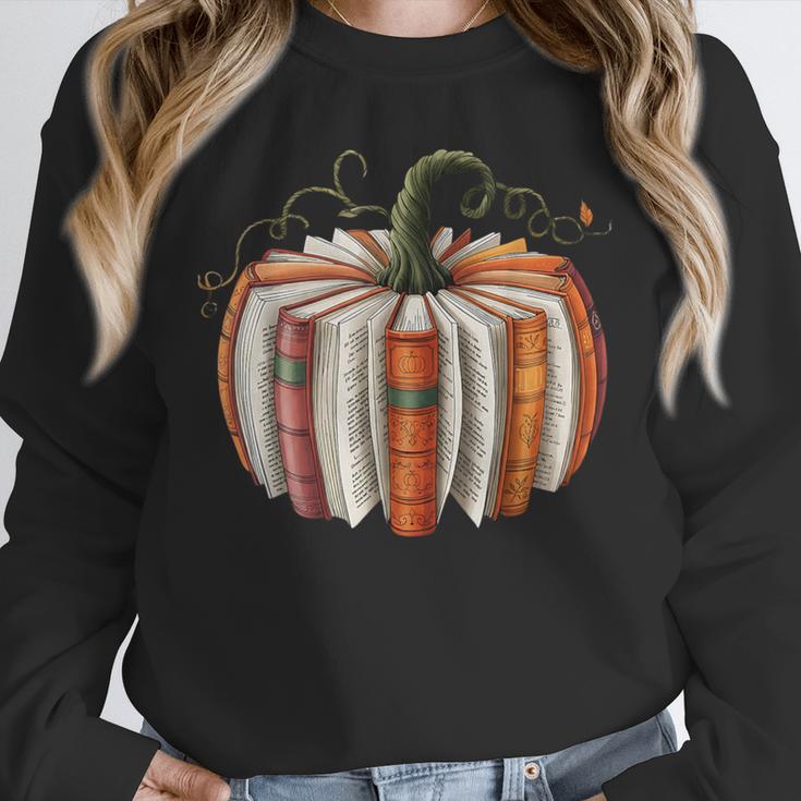 Fall Book Pumpkin Halloween Teacher Librarian Thanksgiving Unisex Sweatshirt