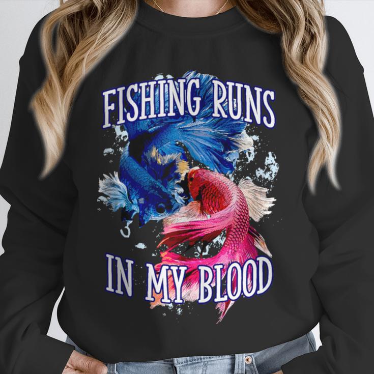 Fishing Runs In My Blood Introvert Hobby Antisocial Unisex Sweatshirt