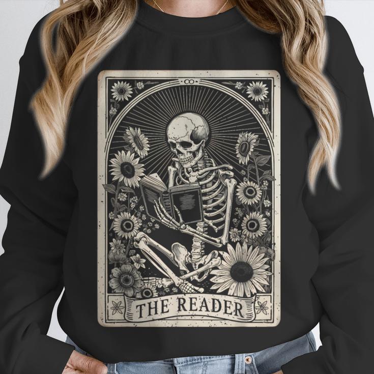 Floral The Reader Tarot Card Skeleton Reading Book Unisex Sweatshirt