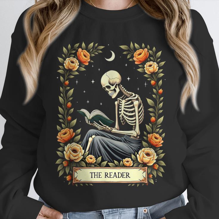 Floral Tarot Card The Reader Skeleton Reading Book Unisex Sweatshirt Floral Tarot Card The Reader Skeleton Reading Book Unisex Sweatshirt