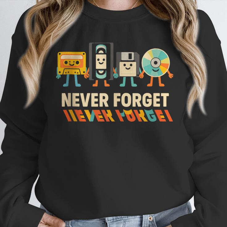Never Forget Retro Cassette VHS Floppy CD Nostalgia Humor Unisex Sweatshirt