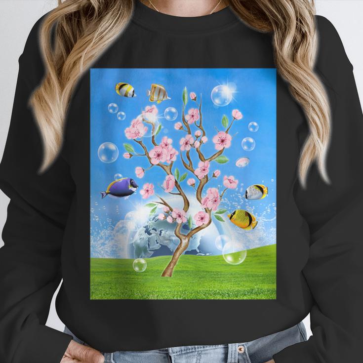 Frutiger Aero Aesthetic Tech Cherry Blossom Fishes Bubbles Unisex Sweatshirt Frutiger Aero Aesthetic Tech Cherry Blossom Fishes Bubbles Unisex Sweatshirt