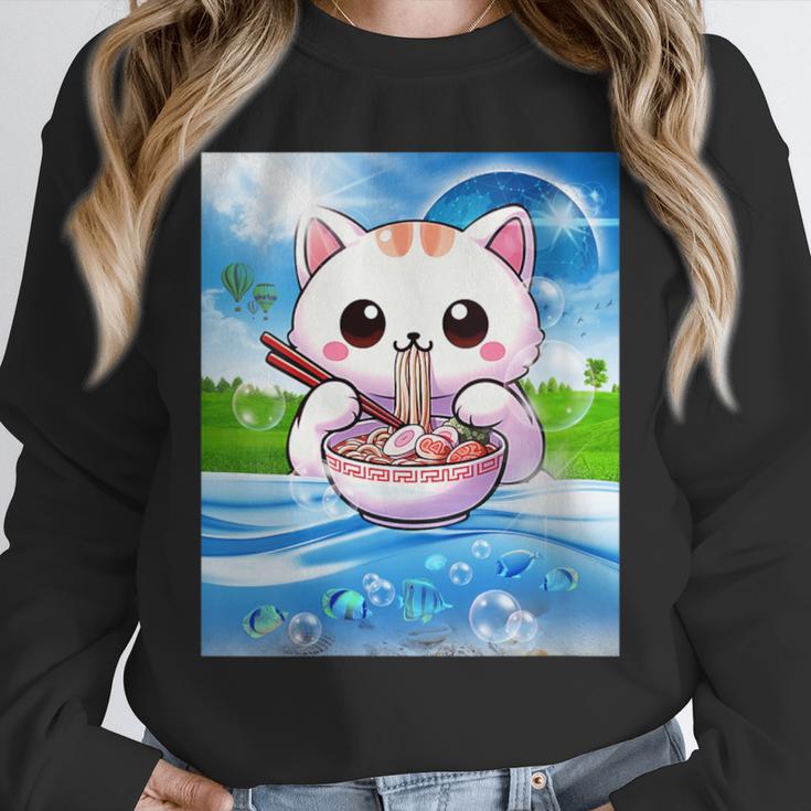Frutiger Aero Aesthetic Tech Kawaii Ramen Cat Fishes Unisex Sweatshirt