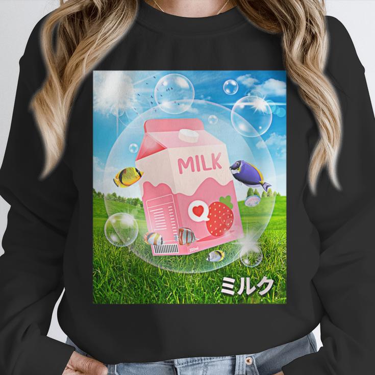 Frutiger Aero Aesthetic Tech Kawaii Strawberry Milk Fishes Unisex Sweatshirt