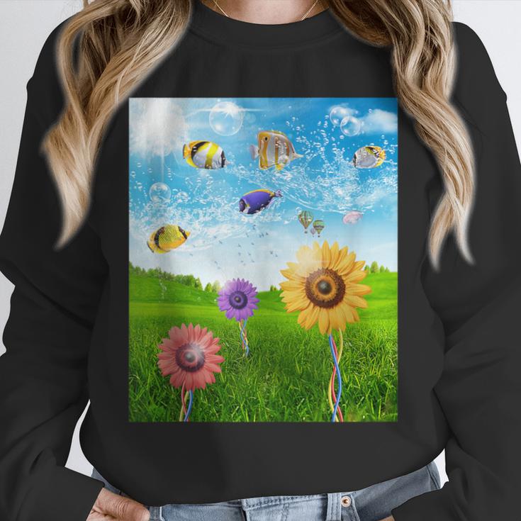 Frutiger Aero Aesthetic Tech Scenery Fishes Sunflower Unisex Sweatshirt