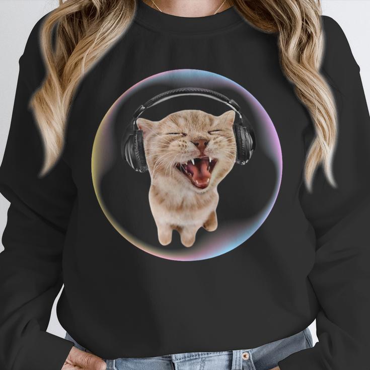 Frutiger Aero Cat Wearing Headphones Bubble 2000s Gen-Z Meme Unisex Sweatshirt Frutiger Aero Cat Wearing Headphones Bubble 2000s Gen-Z Meme Unisex Sweatshirt