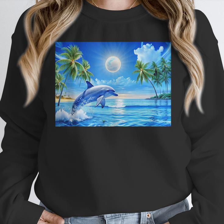 Frutiger Aero Dolphin Sunset Ocean With Palm Trees Y2k Unisex Sweatshirt