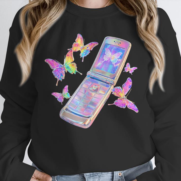 Frutiger Aero Y2K Chrome Phone Butterfly Unisex Sweatshirt Frutiger Aero Y2K Chrome Phone Butterfly Unisex Sweatshirt