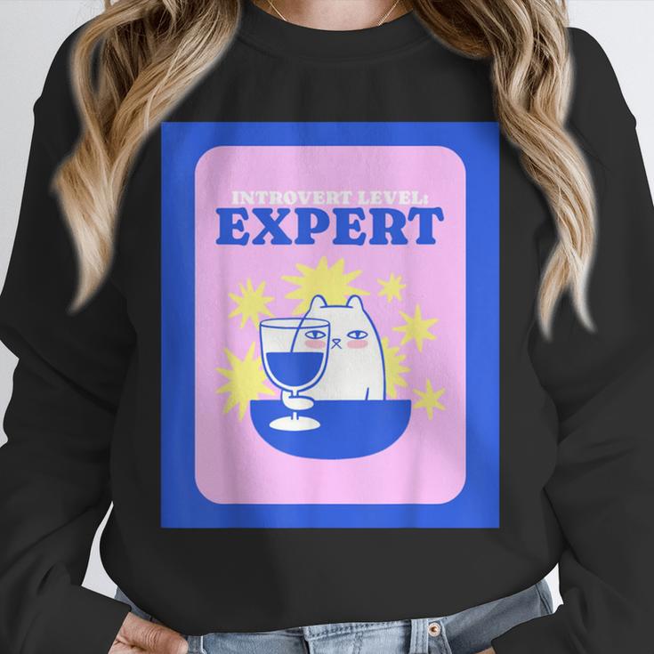 Fun Cute Introvert Cat Character With Wine Unisex Sweatshirt Fun Cute Introvert Cat Character With Wine Unisex Sweatshirt
