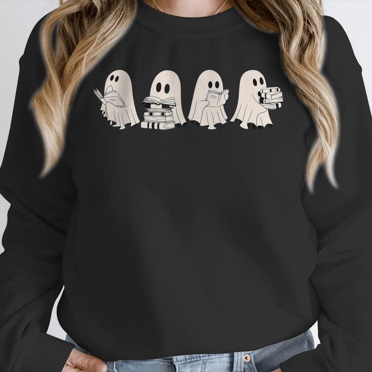 Ghost Book Reading Halloween Books Lover Teacher Kids Unisex Sweatshirt