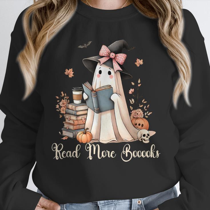 Ghost Reading Book Coquette Bow Halloween Girl Kid Teacher Unisex Sweatshirt