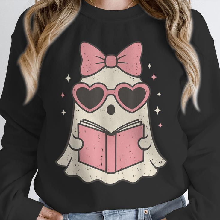 Ghost Reading Book Halloween Cat Lover Unisex Sweatshirt