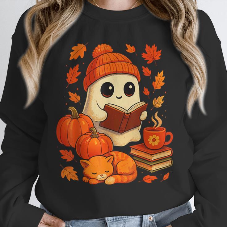 Ghost Reading Book Lovers Autumn Fall Halloween Unisex Sweatshirt
