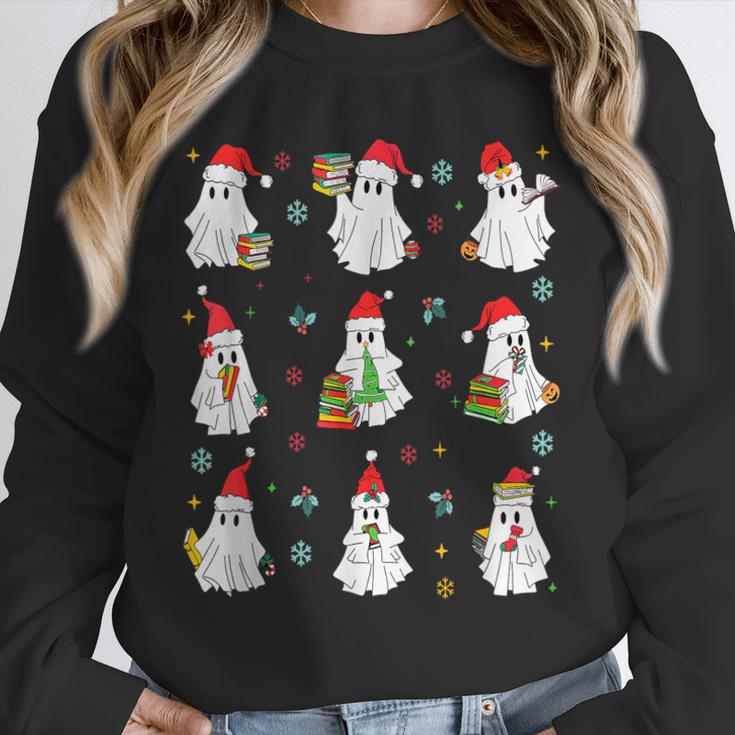 Ghosts Wearing Santa Hats Reading Books Christmas Book Lover Unisex Sweatshirt