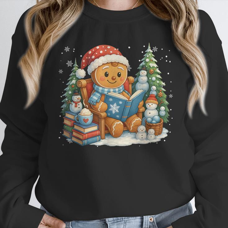 Gingerbread Reading Book Lovers Christmas Bookworm Librarian Unisex Sweatshirt