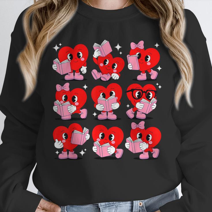 Heart Reading Books Valentine Teacher Boys Girls Book Lover Unisex Sweatshirt