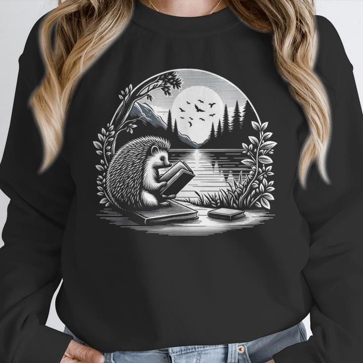 Hedgehog Reading Book Full Moon Lake Scenery Unisex Sweatshirt Hedgehog Reading Book Full Moon Lake Scenery Unisex Sweatshirt