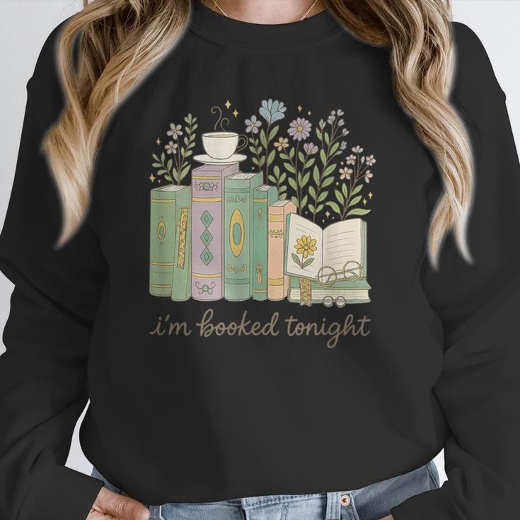 I'm Booked Tonight Cozy Floral Book Lover Graphic Unisex Sweatshirt