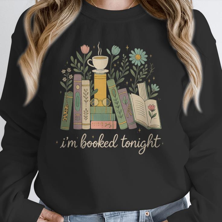 I'm Booked Tonight Floral Books Cozy Reading Graphic Unisex Sweatshirt