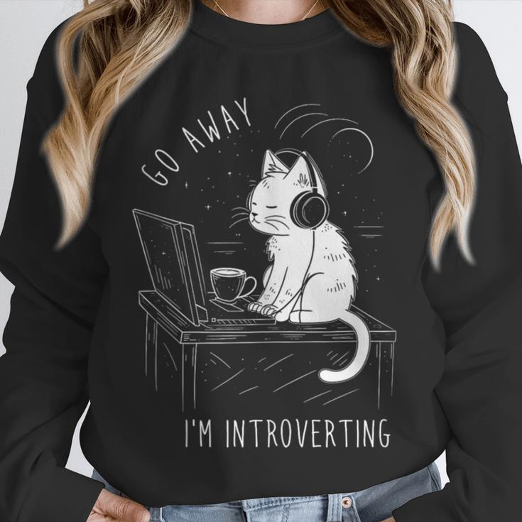 Introvert Cat With Coffee On Computer Antisocial Emo Goth Unisex Sweatshirt Introvert Cat With Coffee On Computer Antisocial Emo Goth Unisex Sweatshirt