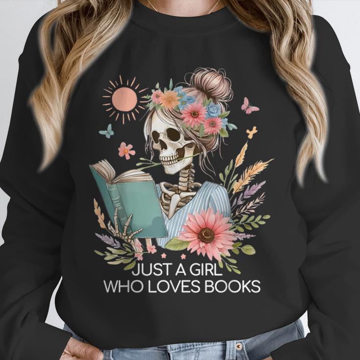 Just A Girl Who Loves Books Messy Bun Book Skeleton Bookworm Unisex Sweatshirt Just A Girl Who Loves Books Messy Bun Book Skeleton Bookworm Unisex Sweatshirt
