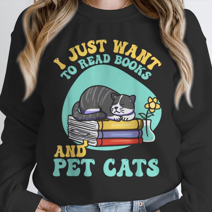 I Just Want To Read Books And Pet Cats Cat Book Lovers Unisex Sweatshirt I Just Want To Read Books And Pet Cats Cat Book Lovers Unisex Sweatshirt