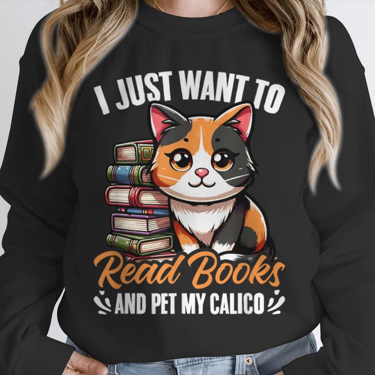 Kawaii Feline Book Reading Read Books Pet My Calico Cat Men Women Unisex Sweatshirt