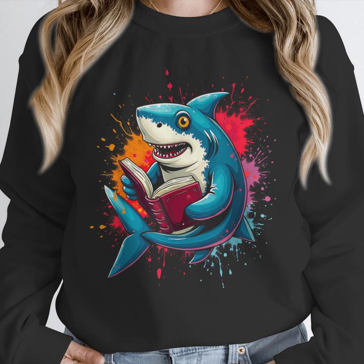 Kawaii Shark Reads Book Reading Library Book Bookworm Unisex Sweatshirt