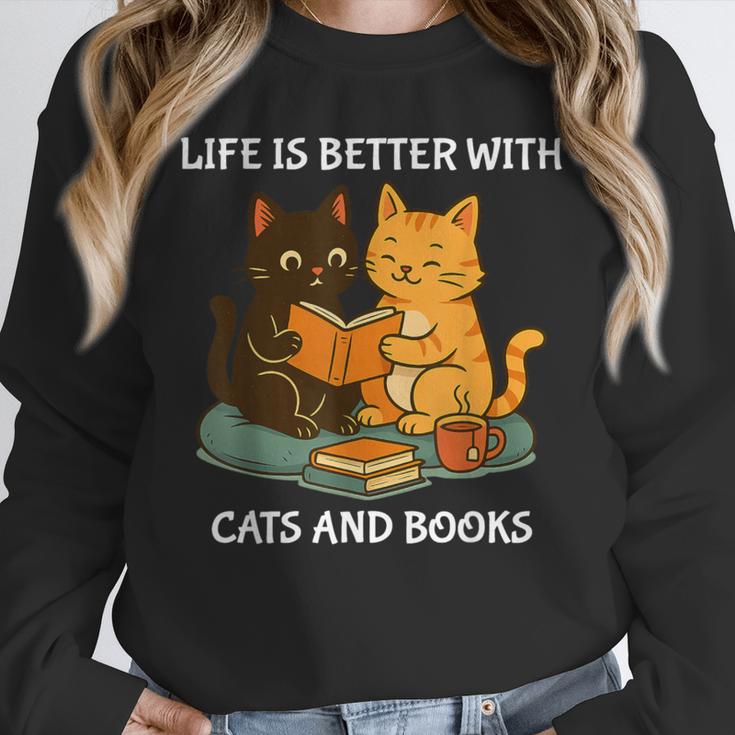 Life Is Better With Cats And Books Cute Cat Lover Unisex Sweatshirt Life Is Better With Cats And Books Cute Cat Lover Unisex Sweatshirt