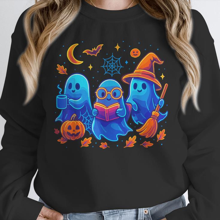 Little Ghost Coffee Tee Spooky Season Ghost Reading Book Unisex Sweatshirt
