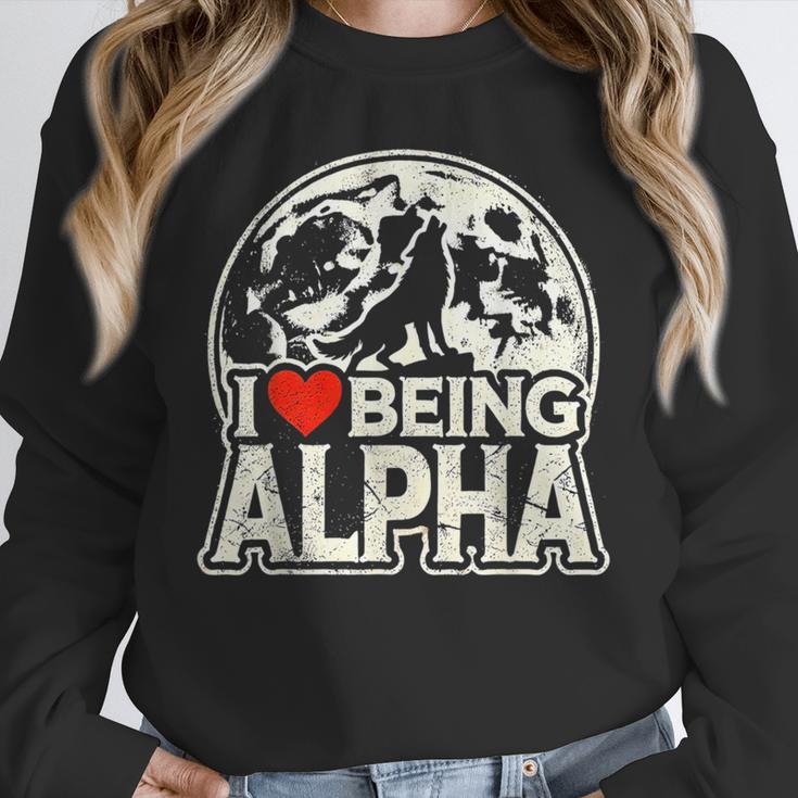 I Love Being Alpha Moonlit Wolf Meme Alpha Introvert Unisex Sweatshirt