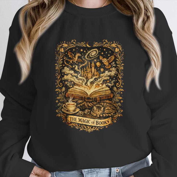 The Magic Of Books Vintage Style Reading Lover Cat & Tea Unisex Sweatshirt